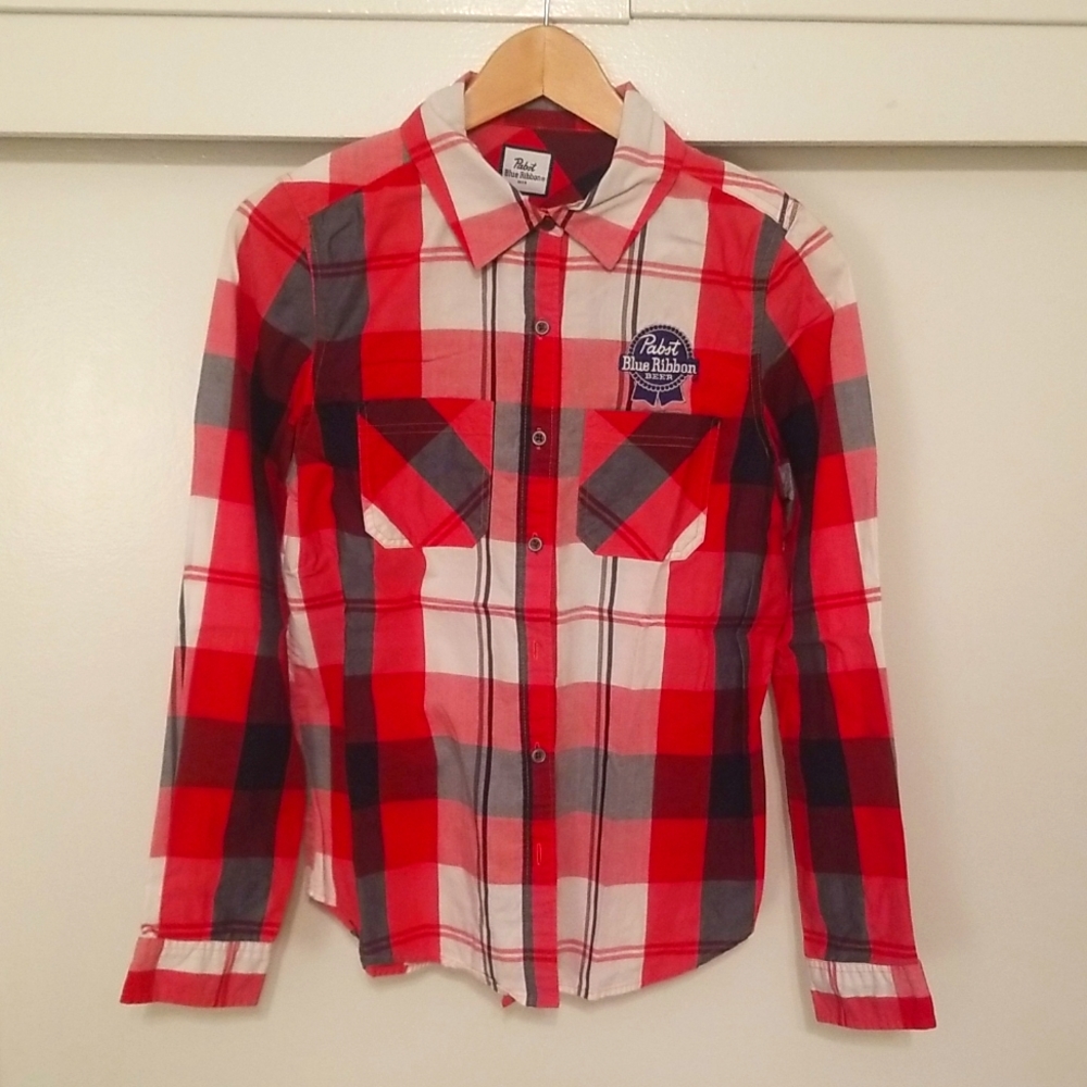 RARE NWT Womens Pabst Plaid Button Down Shirt